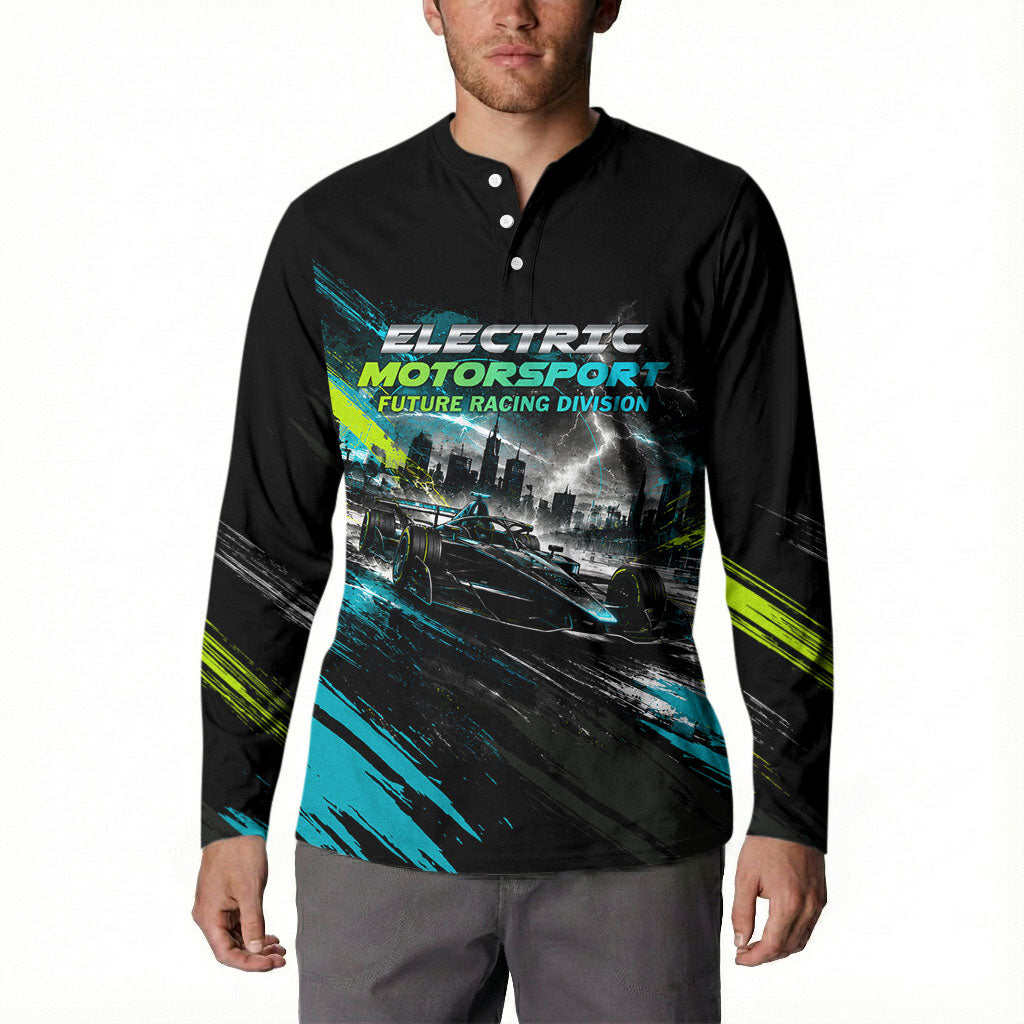 Electric Motorsport Racing Button Sweatshirt Futuristic Formula Car Neon Lightning Speed Art