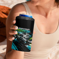 Electric Motorsport Racing 4 in 1 Can Cooler Tumbler Futuristic Formula Car Neon Lightning Speed Art
