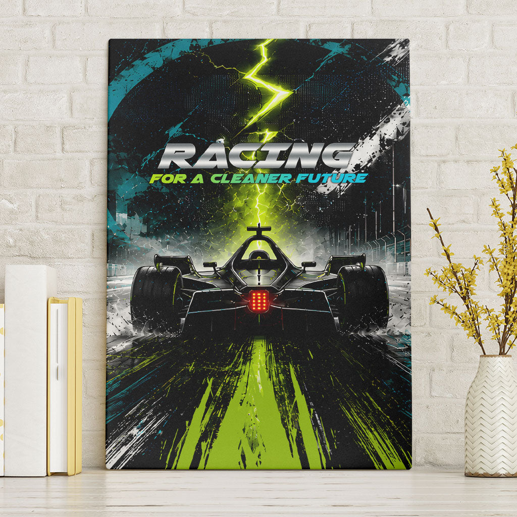 Electric Motorsport Racing Canvas Wall Art Futuristic Formula Car Neon Lightning Speed Art