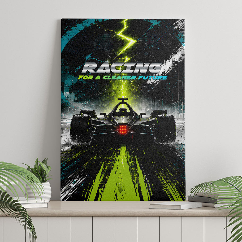 Electric Motorsport Racing Canvas Wall Art Futuristic Formula Car Neon Lightning Speed Art