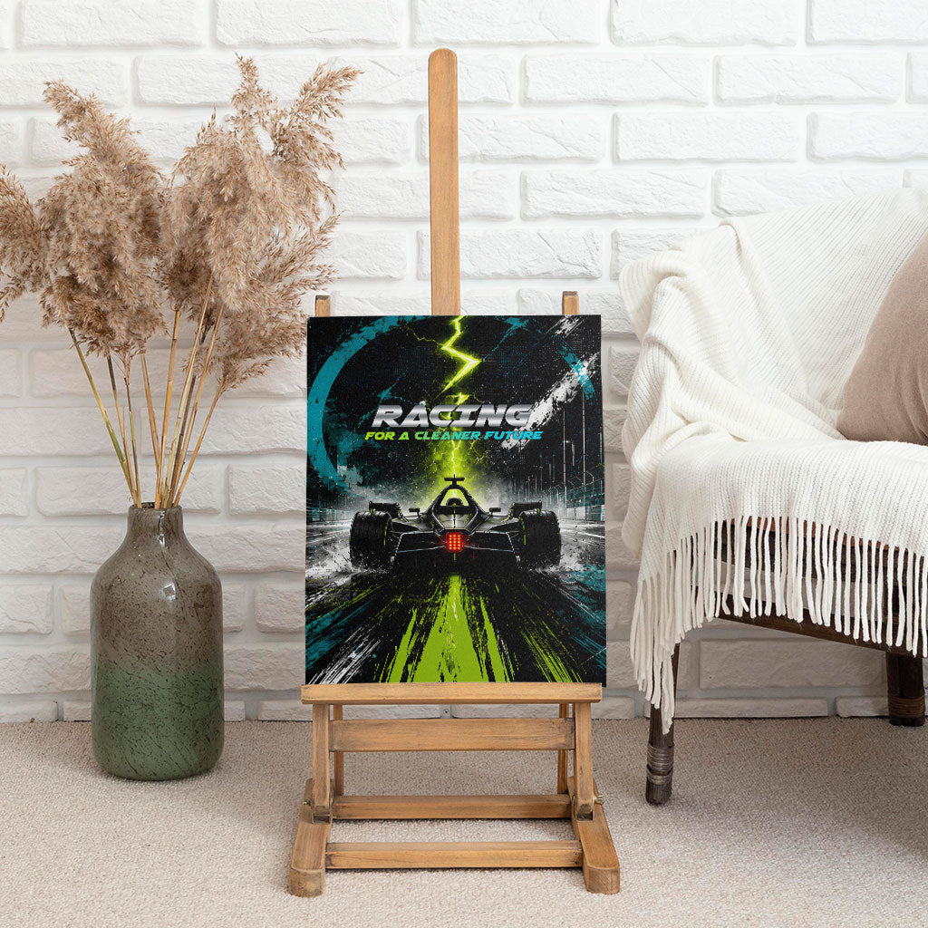 Electric Motorsport Racing Canvas Wall Art Futuristic Formula Car Neon Lightning Speed Art
