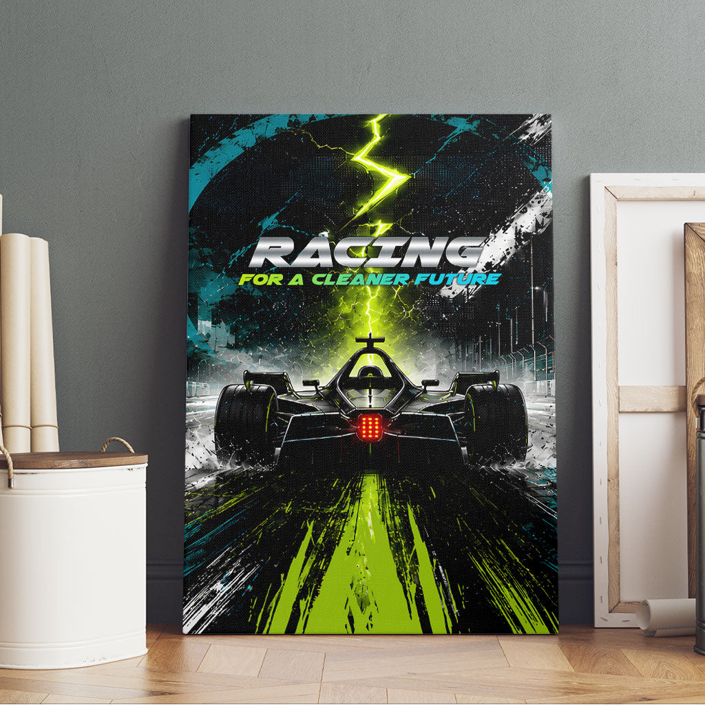 Electric Motorsport Racing Canvas Wall Art Futuristic Formula Car Neon Lightning Speed Art