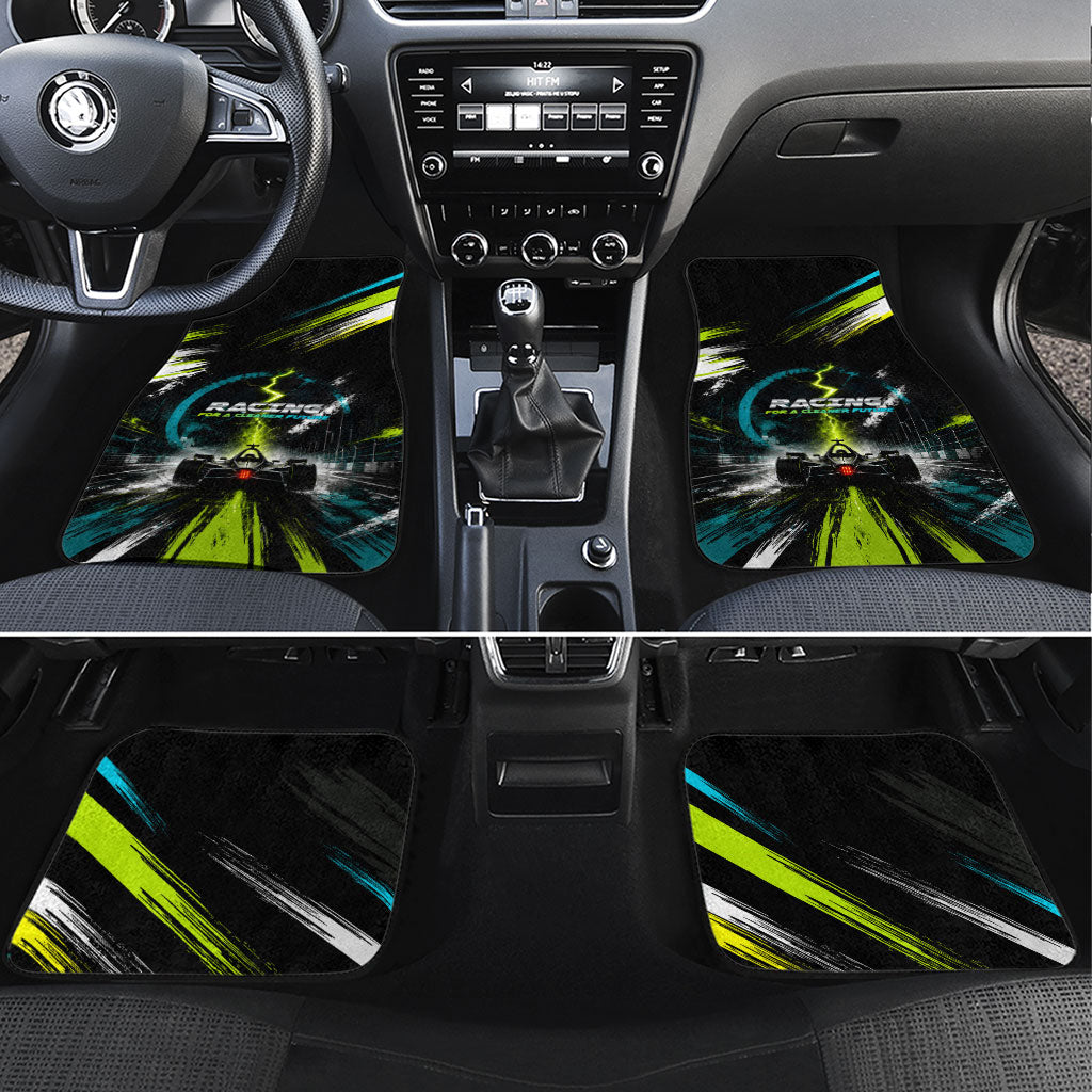 Electric Motorsport Racing Car Mats Futuristic Formula Car Neon Lightning Speed Art