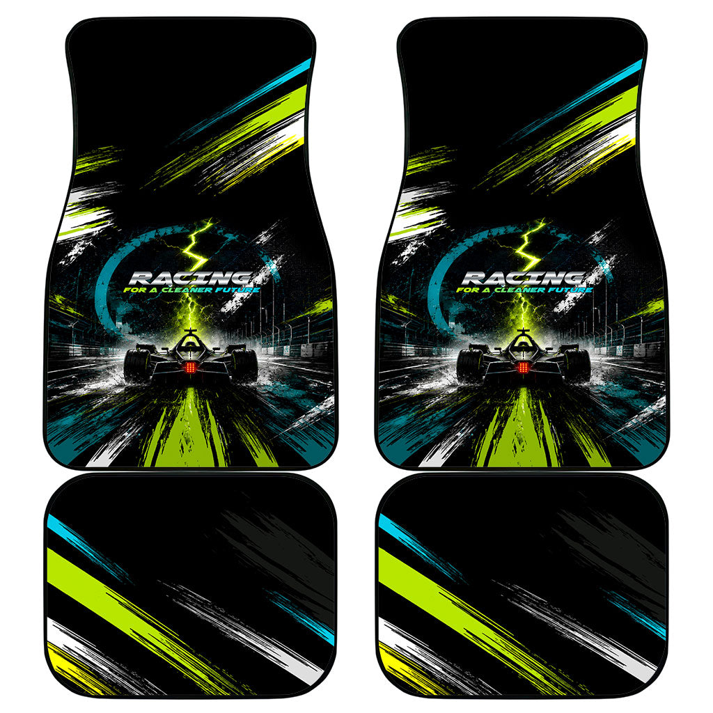 Electric Motorsport Racing Car Mats Futuristic Formula Car Neon Lightning Speed Art