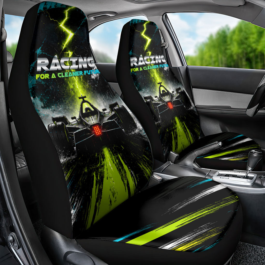 Electric Motorsport Racing Car Seat Cover Futuristic Formula Car Neon Lightning Speed Art