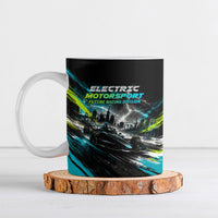 Electric Motorsport Racing Ceramic Mug Futuristic Formula Car Neon Lightning Speed Art