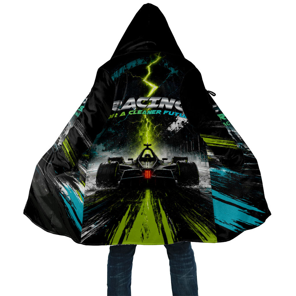 Electric Motorsport Racing Cloak Futuristic Formula Car Neon Lightning Speed Art