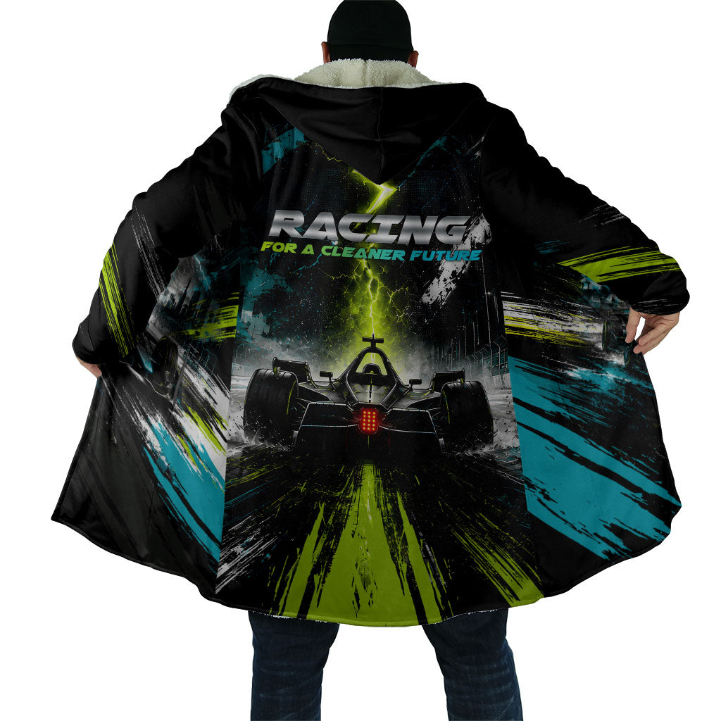 Electric Motorsport Racing Cloak Futuristic Formula Car Neon Lightning Speed Art