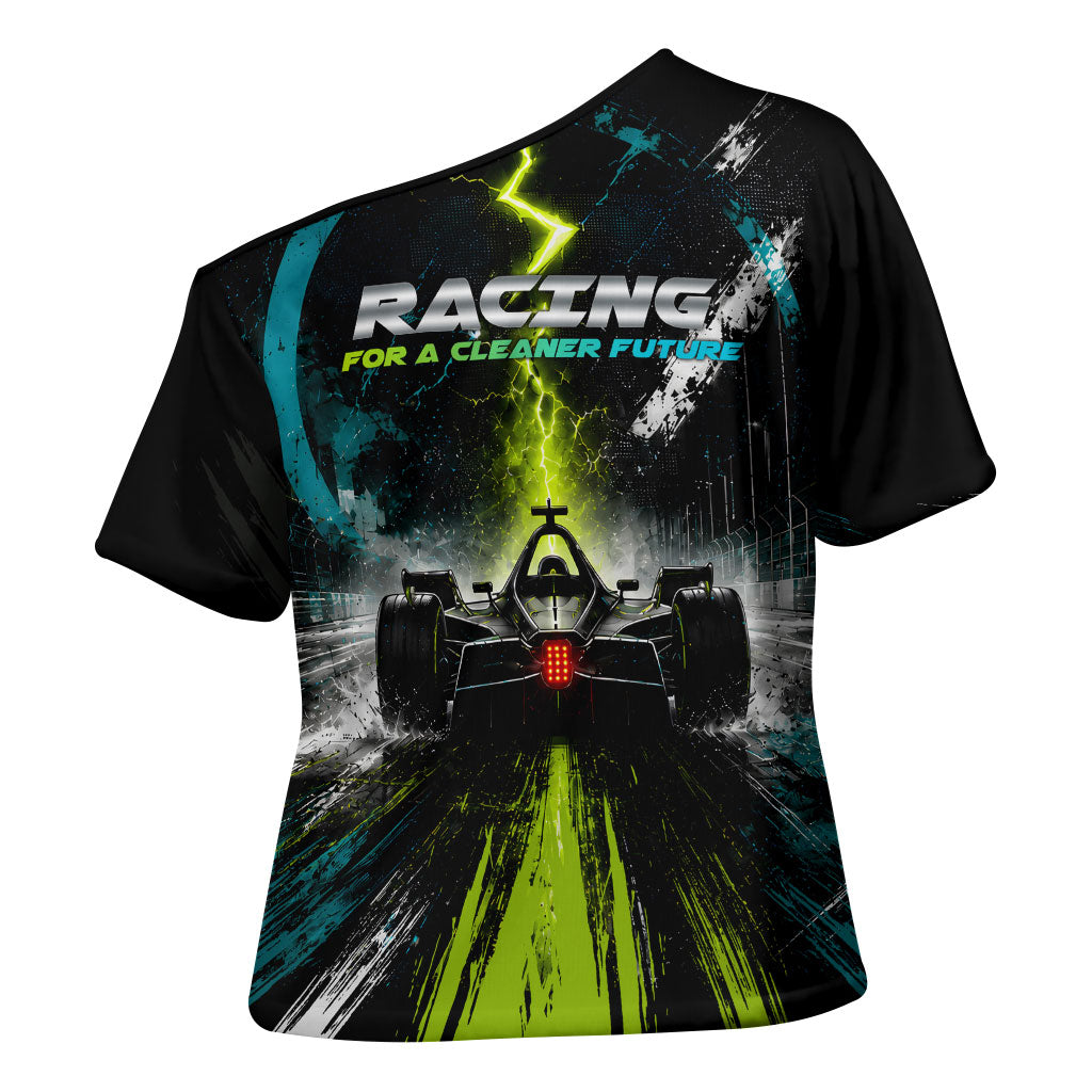 Electric Motorsport Racing Cross Shoulder Shirt Futuristic Formula Car Neon Lightning Speed Art