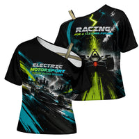 Electric Motorsport Racing Cross Shoulder Shirt Futuristic Formula Car Neon Lightning Speed Art