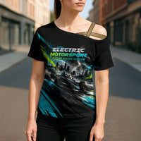 Electric Motorsport Racing Cross Shoulder Shirt Futuristic Formula Car Neon Lightning Speed Art