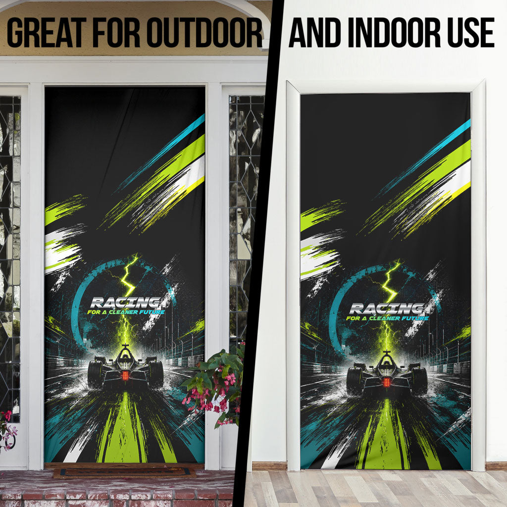 Electric Motorsport Racing Door Cover Futuristic Formula Car Neon Lightning Speed Art