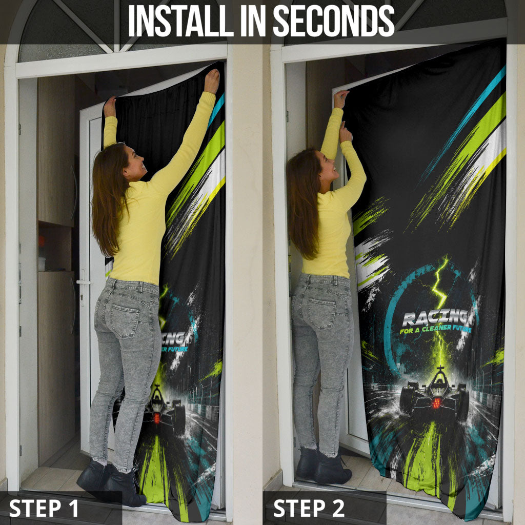 Electric Motorsport Racing Door Cover Futuristic Formula Car Neon Lightning Speed Art