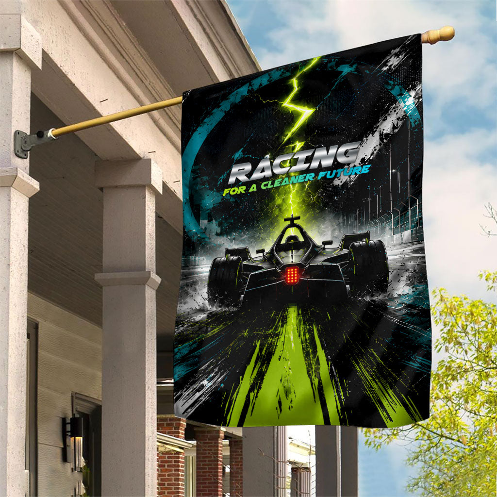 Electric Motorsport Racing Garden Flag Futuristic Formula Car Neon Lightning Speed Art