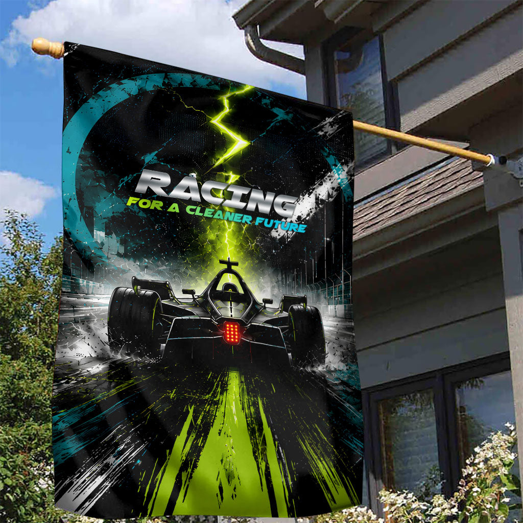 Electric Motorsport Racing Garden Flag Futuristic Formula Car Neon Lightning Speed Art