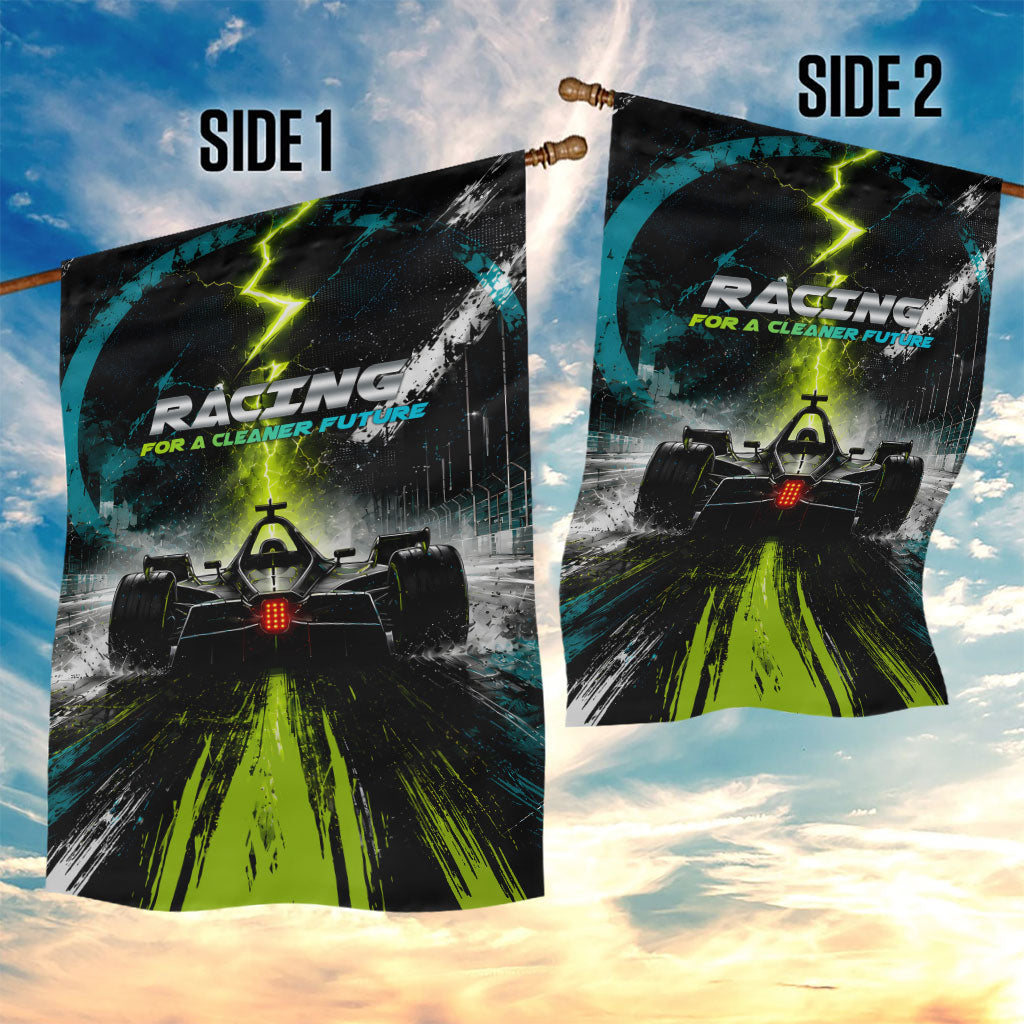 Electric Motorsport Racing Garden Flag Futuristic Formula Car Neon Lightning Speed Art
