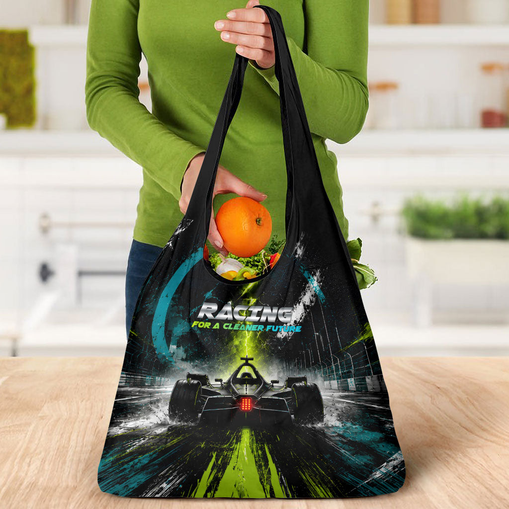 Electric Motorsport Racing Grocery Bag Futuristic Formula Car Neon Lightning Speed Art
