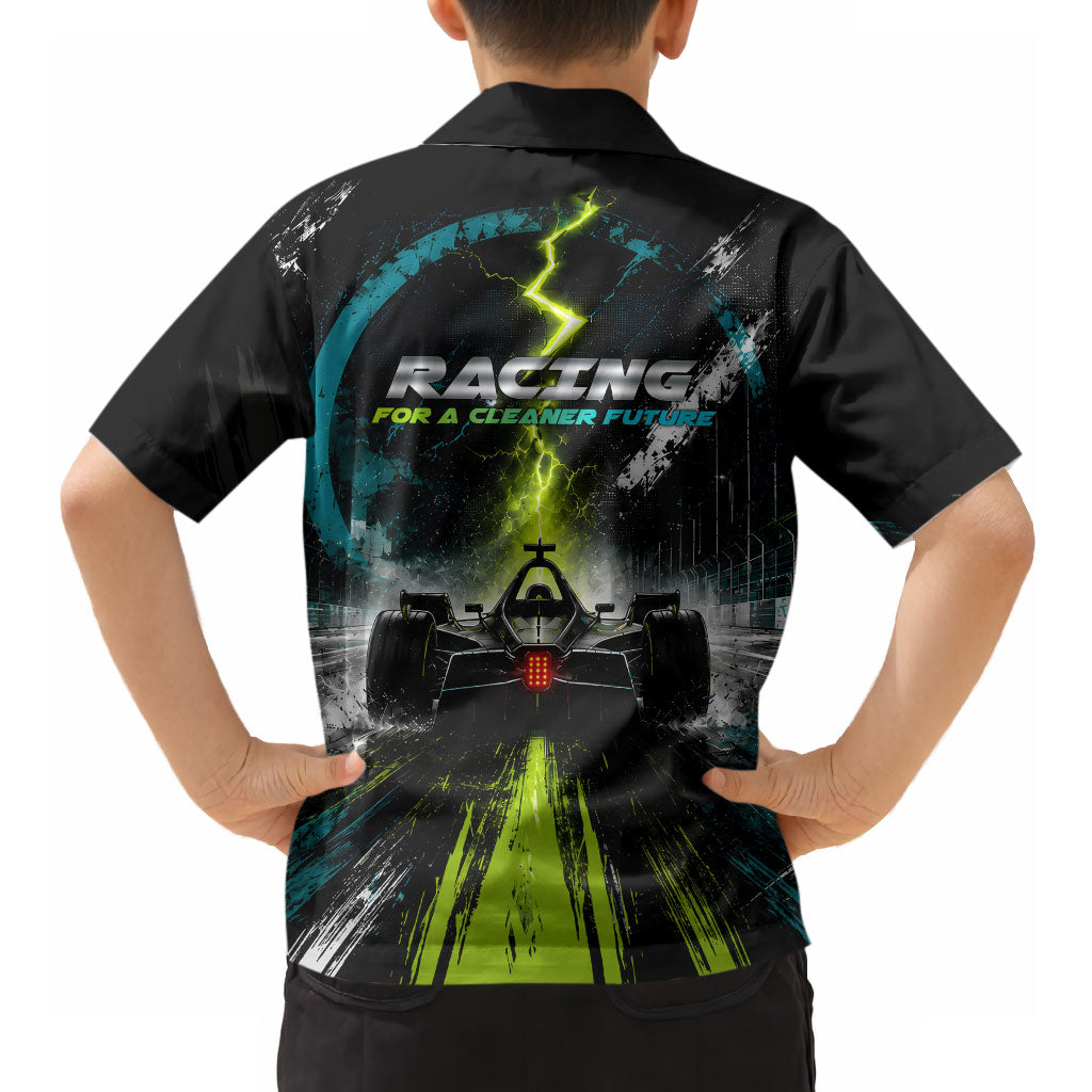 Electric Motorsport Racing Hawaiian Shirt Futuristic Formula Car Neon Lightning Speed Art