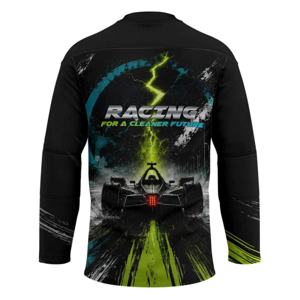 Electric Motorsport Racing Hockey Jersey Futuristic Formula Car Neon Lightning Speed Art