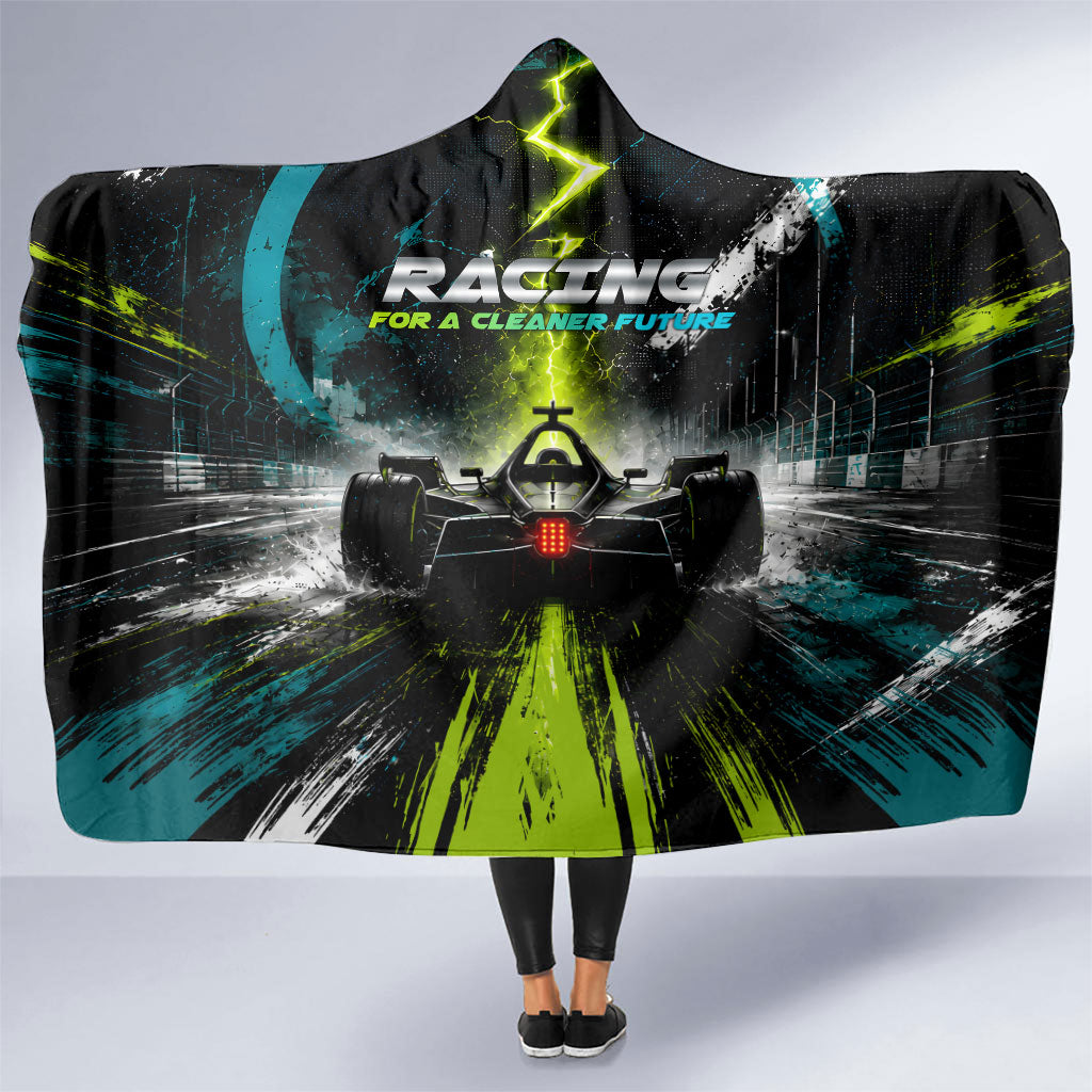 Electric Motorsport Racing Hooded Blanket Futuristic Formula Car Neon Lightning Speed Art