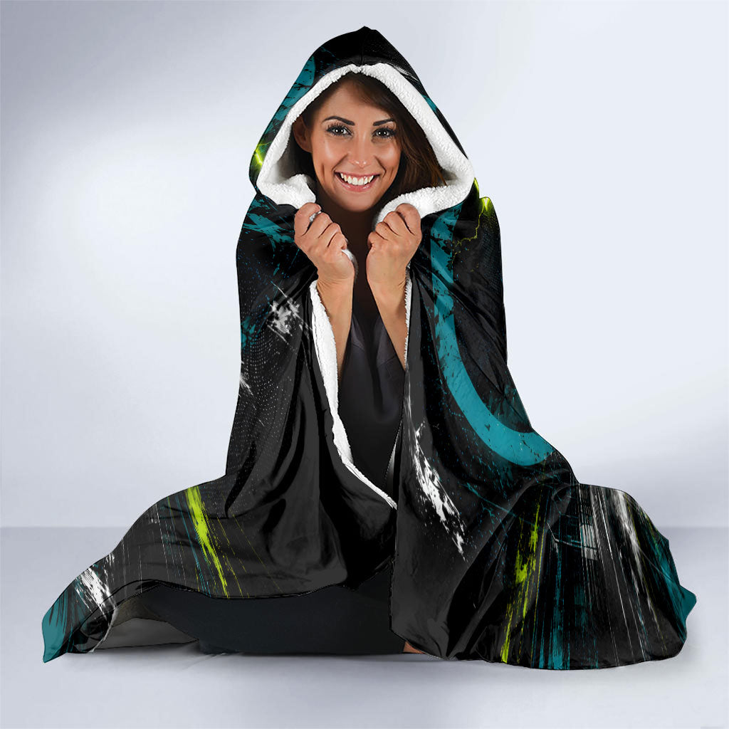 Electric Motorsport Racing Hooded Blanket Futuristic Formula Car Neon Lightning Speed Art