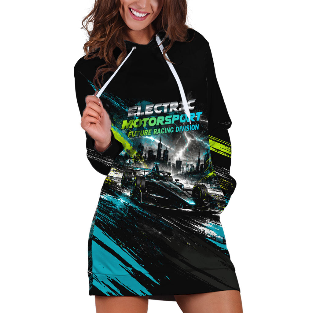 Electric Motorsport Racing Hoodie Dress Futuristic Formula Car Neon Lightning Speed Art