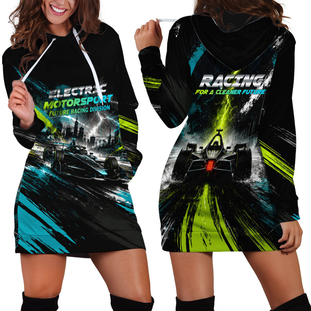 Electric Motorsport Racing Hoodie Dress Futuristic Formula Car Neon Lightning Speed Art
