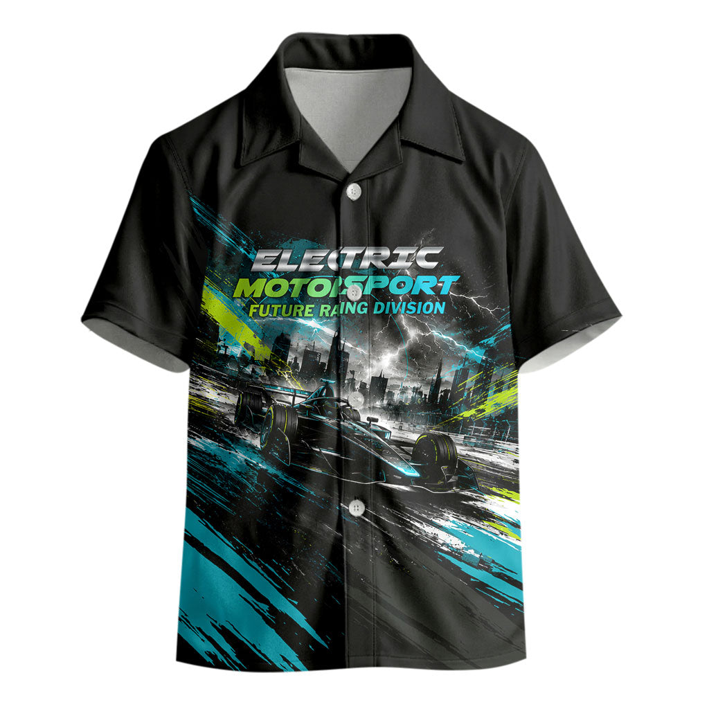 Electric Motorsport Racing Kid Hawaiian Shirt Futuristic Formula Car Neon Lightning Speed Art