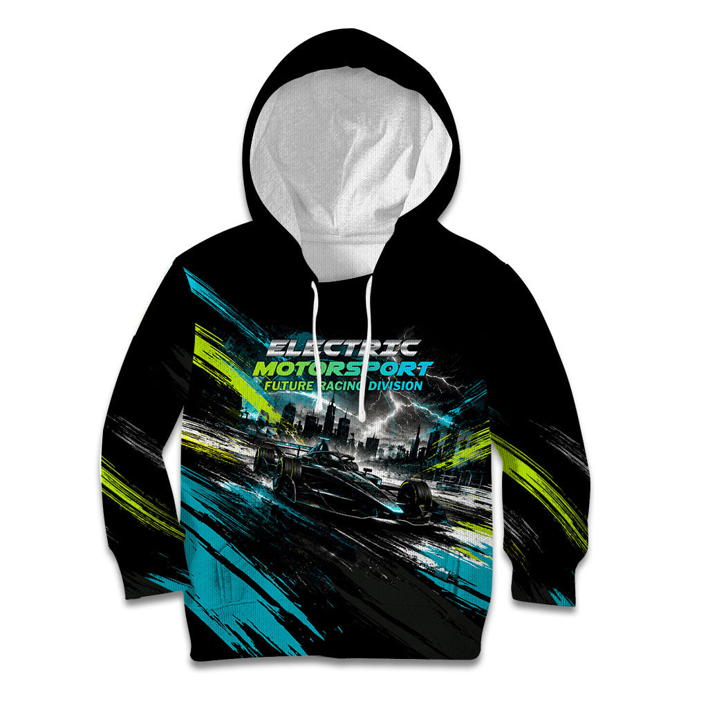 Electric Motorsport Racing Kid Hoodie Futuristic Formula Car Neon Lightning Speed Art