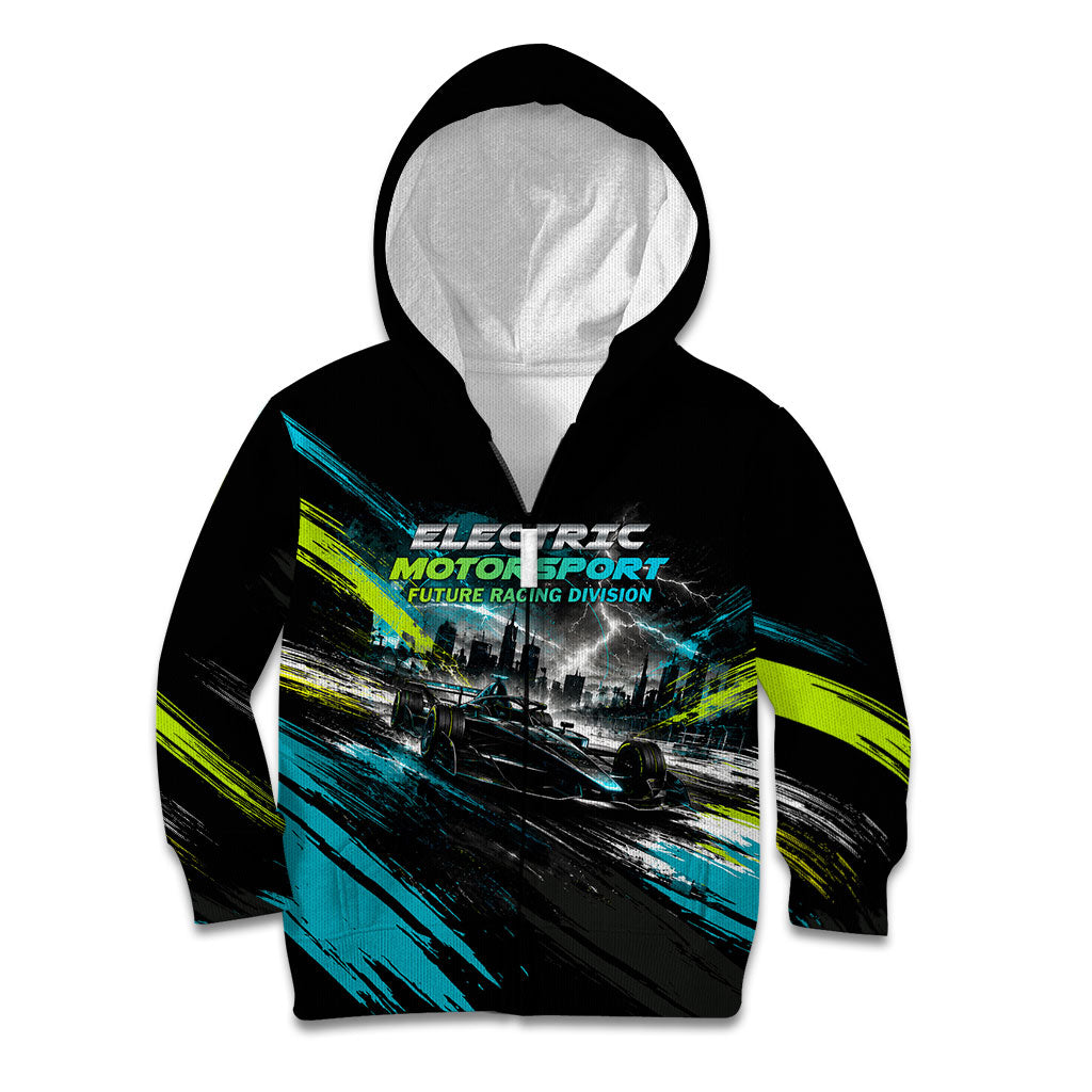 Electric Motorsport Racing Kid Hoodie Futuristic Formula Car Neon Lightning Speed Art