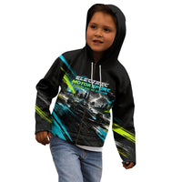 Electric Motorsport Racing Kid Hoodie Futuristic Formula Car Neon Lightning Speed Art