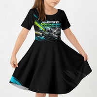 Electric Motorsport Racing Kid Short Sleeve Dress Futuristic Formula Car Neon Lightning Speed Art