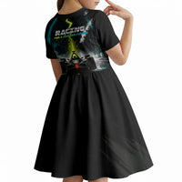 Electric Motorsport Racing Kid Short Sleeve Dress Futuristic Formula Car Neon Lightning Speed Art