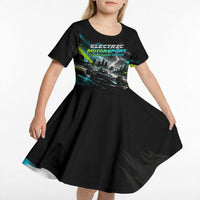 Electric Motorsport Racing Kid Short Sleeve Dress Futuristic Formula Car Neon Lightning Speed Art