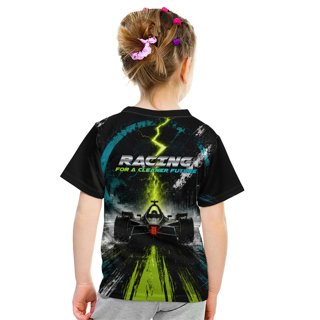 Electric Motorsport Racing Kid T Shirt Futuristic Formula Car Neon Lightning Speed Art