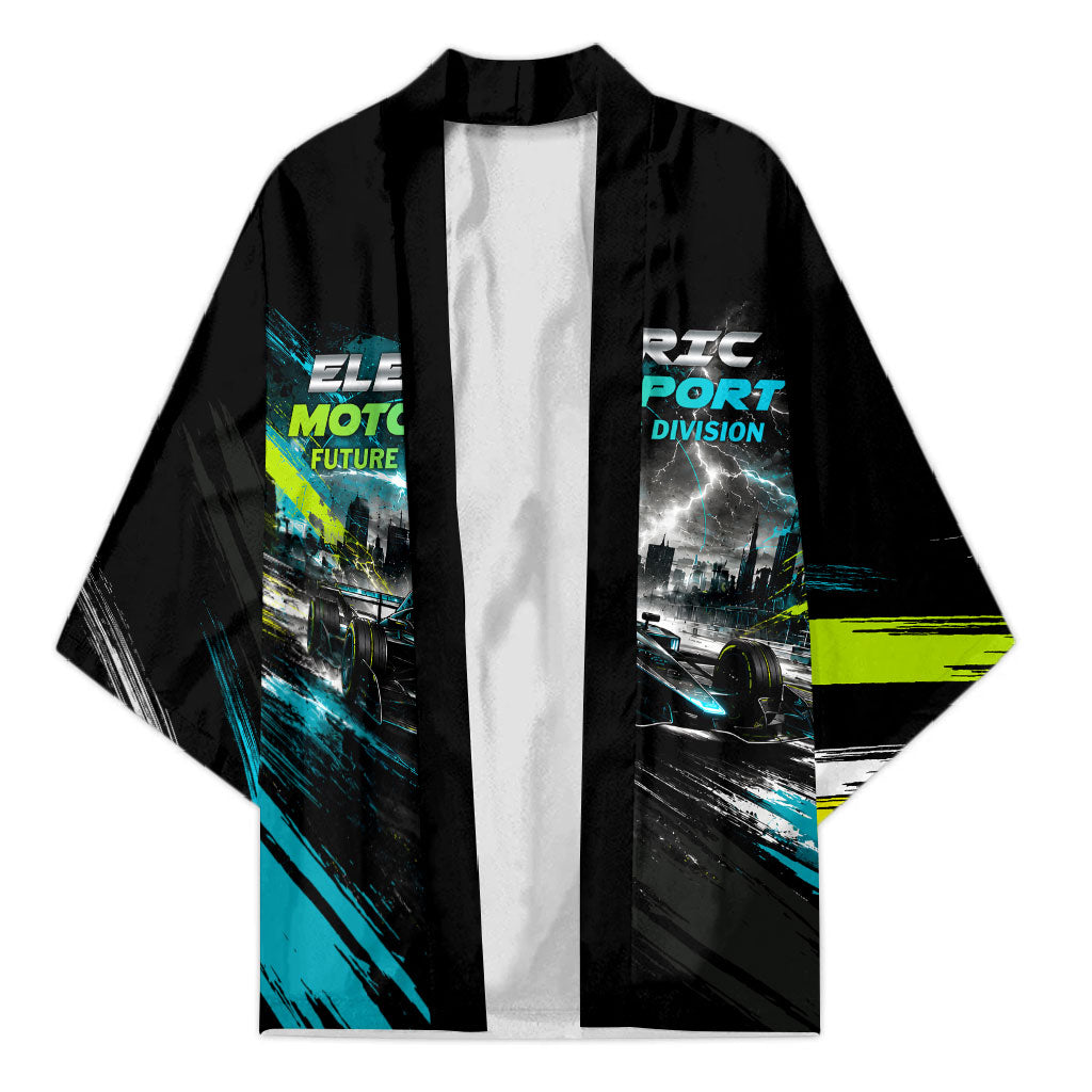 Electric Motorsport Racing Kimono Futuristic Formula Car Neon Lightning Speed Art