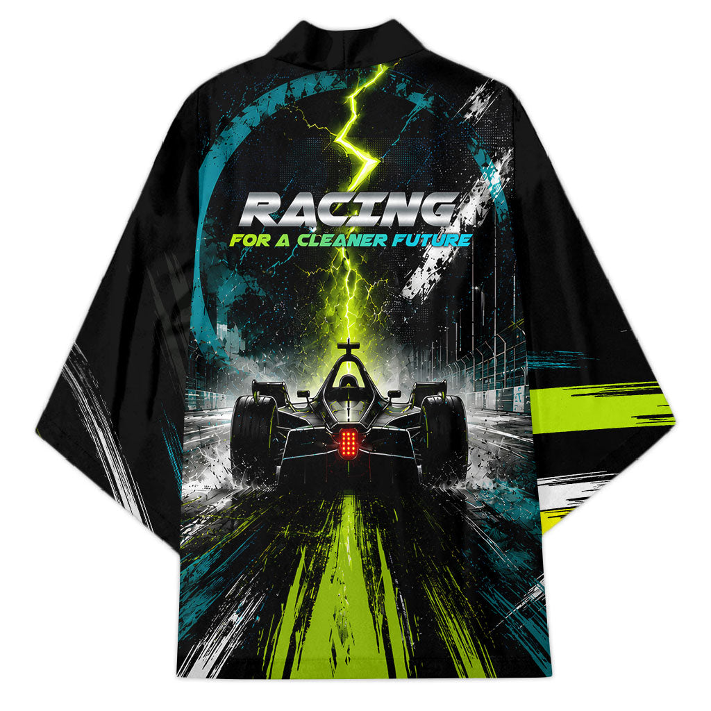 Electric Motorsport Racing Kimono Futuristic Formula Car Neon Lightning Speed Art