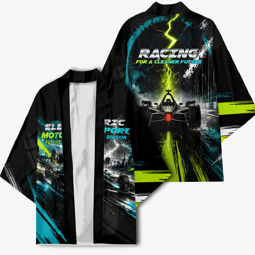 Electric Motorsport Racing Kimono Futuristic Formula Car Neon Lightning Speed Art