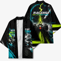 Electric Motorsport Racing Kimono Futuristic Formula Car Neon Lightning Speed Art