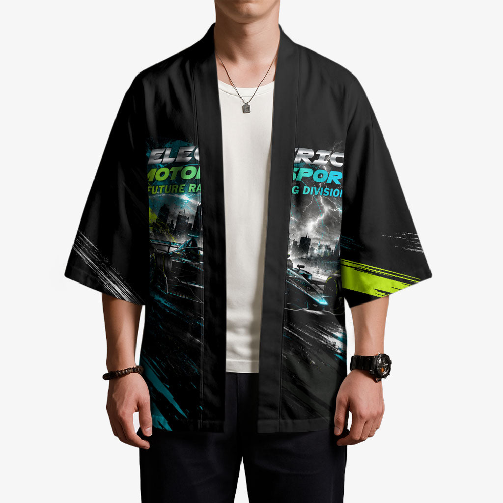 Electric Motorsport Racing Kimono Futuristic Formula Car Neon Lightning Speed Art