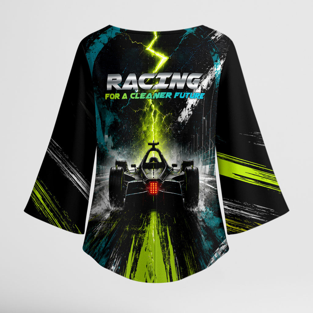 Electric Motorsport Racing Kimono Sleeve Blouse Futuristic Formula Car Neon Lightning Speed Art