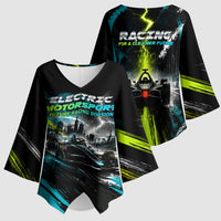 Electric Motorsport Racing Kimono Sleeve Blouse Futuristic Formula Car Neon Lightning Speed Art