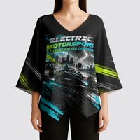Electric Motorsport Racing Kimono Sleeve Blouse Futuristic Formula Car Neon Lightning Speed Art