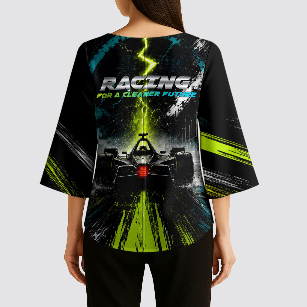 Electric Motorsport Racing Kimono Sleeve Blouse Futuristic Formula Car Neon Lightning Speed Art