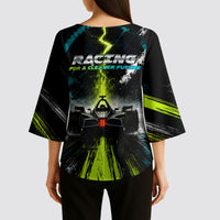 Electric Motorsport Racing Kimono Sleeve Blouse Futuristic Formula Car Neon Lightning Speed Art