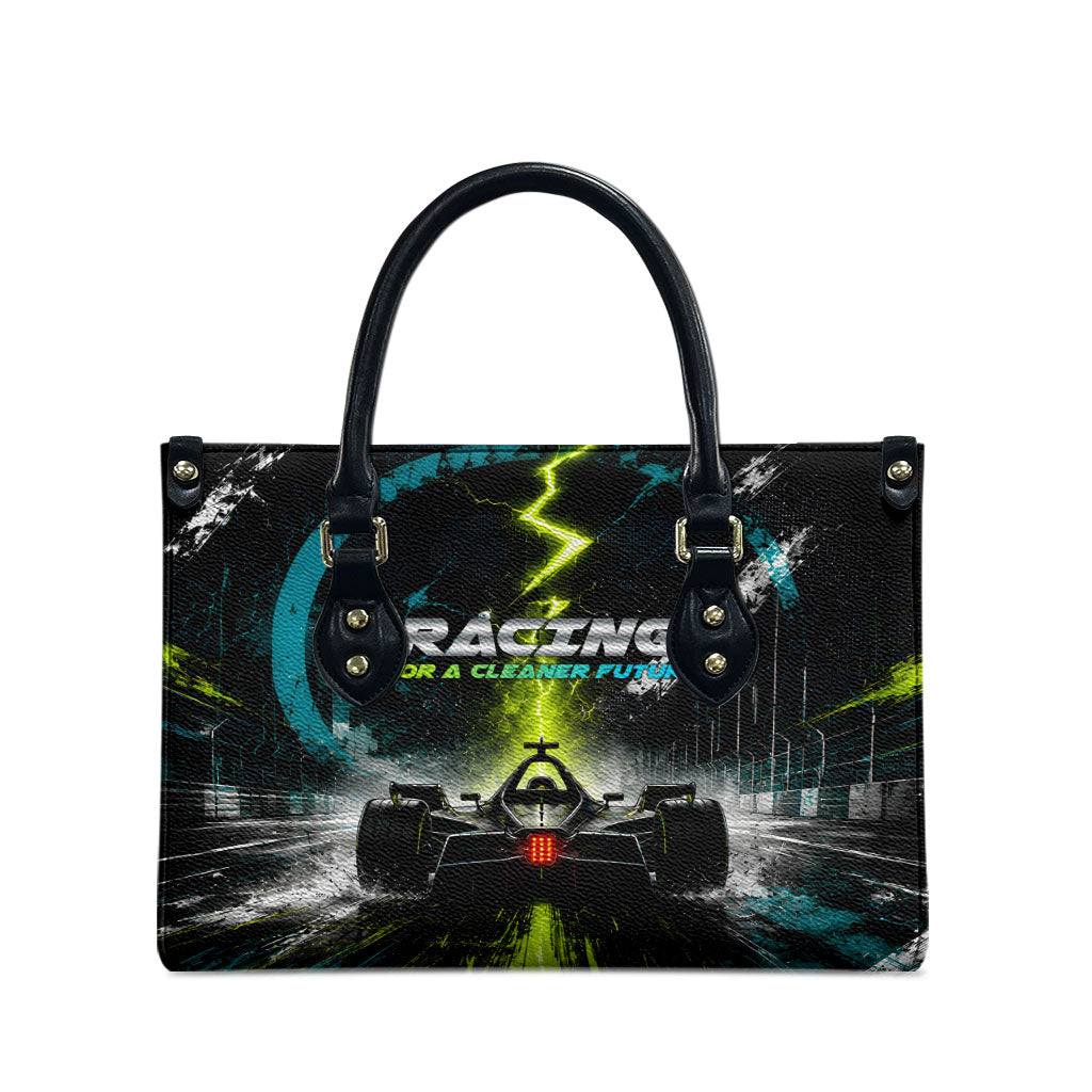 Electric Motorsport Racing Leather Bag Futuristic Formula Car Neon Lightning Speed Art