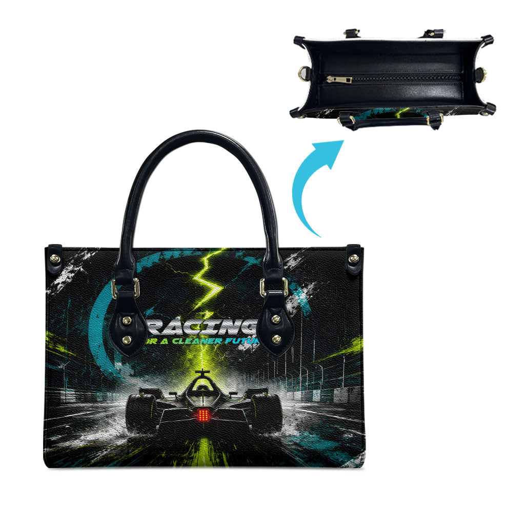 Electric Motorsport Racing Leather Bag Futuristic Formula Car Neon Lightning Speed Art