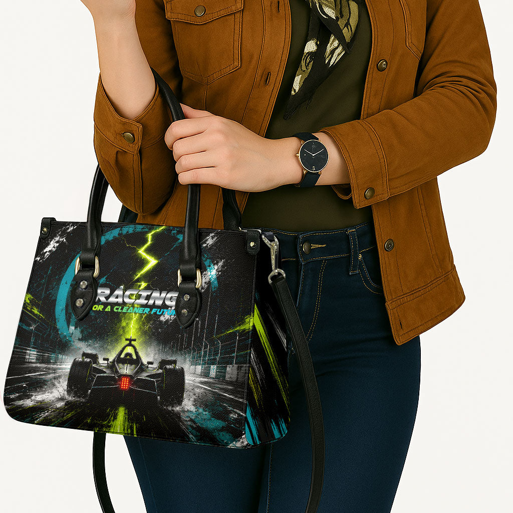 Electric Motorsport Racing Leather Bag Futuristic Formula Car Neon Lightning Speed Art