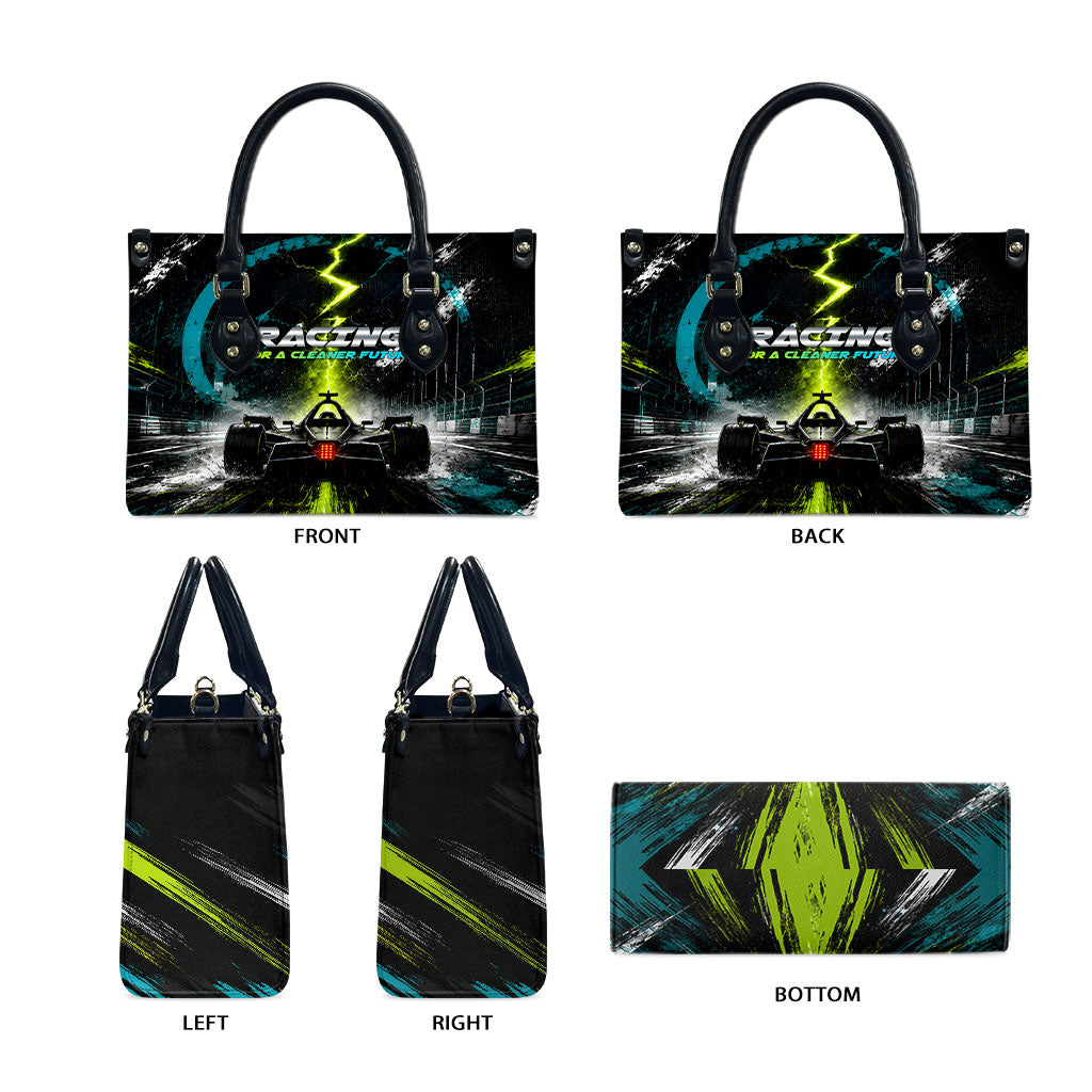 Electric Motorsport Racing Leather Bag Futuristic Formula Car Neon Lightning Speed Art