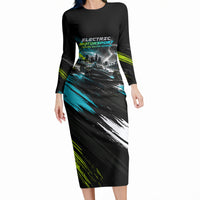 Electric Motorsport Racing Long Sleeve Bodycon Dress Futuristic Formula Car Neon Lightning Speed Art